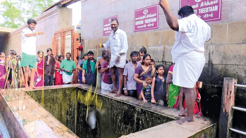 22 Theertham ritual — sacred well bathing inside Ramanathaswamy Temple 22 Theertham bath wells inside Ramanathaswamy Temple, Rameswaram